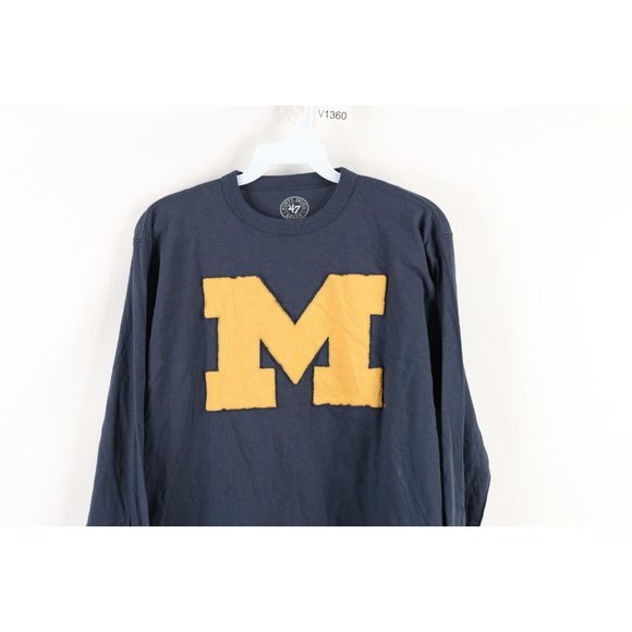 47 Brand Mens Small Faded University of Michigan Block M Long Sleeve T-Shirt - Picture 2 of 9